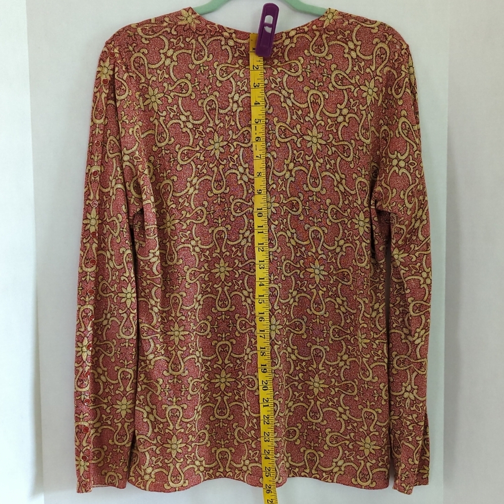 J. McLaughlin Pink & Gold/Gold Shimmer Pullover Sweater Decorative Buttons Sze L - Picture 3 of 9